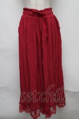 axes femme / 裾レース楊柳ワイドパンツ  赤 S-25-08-07-050-AX-PA-AS-ZS