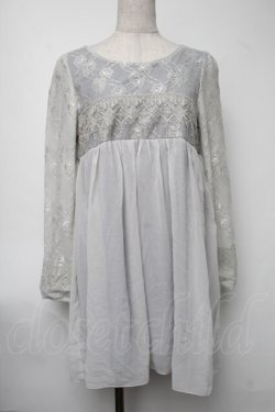 画像1: axes femme / レース重ねカットチュニック  サックス S-25-08-07-006-AX-TO-AS-ZS