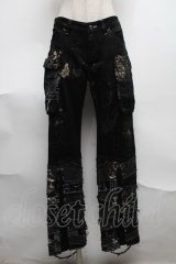 h.ANARCHY / ガーゼ使い編み上げ飛沫ptパンツ  黒 S-25-08-07-060-HN-PA-SZ-ZS