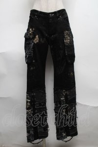 h.ANARCHY / ガーゼ使い編み上げ飛沫ptパンツ  黒 S-25-08-07-060-HN-PA-SZ-ZS