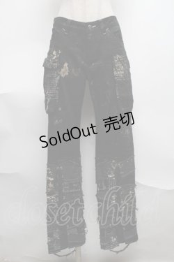 画像1: h.ANARCHY / ガーゼ使い編み上げ飛沫ptパンツ  黒 S-25-08-07-060-HN-PA-SZ-ZS