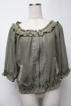 画像1: axes femme / シャーリングシフォンブルゾン  カーキ S-25-08-07-012-AX-JA-AS-ZS