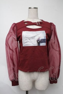 画像1: EAT ME / オーガンジースリーブクロススウェットTOP  ワイン S-25-08-07-017-LO-TO-HR-ZS