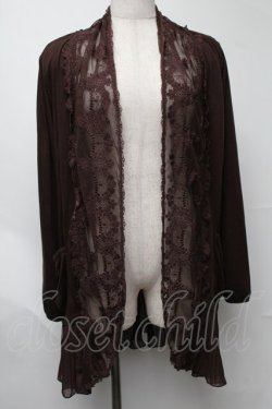 画像1: axes femme / 裾プリーツレース切替カーディガン  ブラウン S-25-08-07-022-AX-TO-AS-ZS