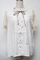 axes femme / 袖レースブラウス  オフ S-25-08-07-003-AX-BL-HR-ZS