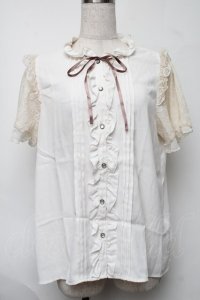 axes femme / 袖レースブラウス  オフ S-25-08-07-003-AX-BL-HR-ZS