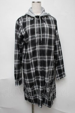 画像1: NieR Clothing / チェックロングシャツ  黒ｘ白 S-25-08-07-026-PU-BL-AS-ZS
