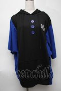 NieR Clothing / 半袖パーカー  黒ｘ青 S-25-08-07-028-PU-TO-AS-ZS