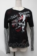 h.ANARCHY / 蜘蛛の巣レースメッシュスリーブカットソー  黒 S-25-08-07-029-HN-TO-SZ-ZS