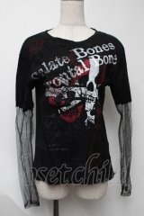 h.ANARCHY / 蜘蛛の巣レースメッシュスリーブカットソー  黒 S-25-08-07-029-HN-TO-SZ-ZS