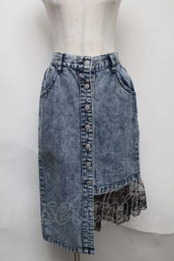 画像1: Ank Rouge / レース切替デニムスカート  ブルー S-25-08-07-049-CA-SK-HR-ZS