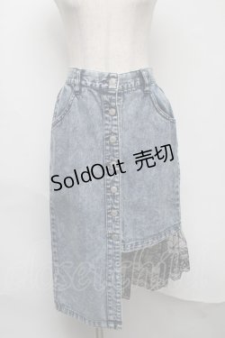 画像1: Ank Rouge / レース切替デニムスカート  ブルー S-25-08-07-049-CA-SK-HR-ZT499