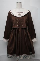 Amavel / School Check Setup風セーラーワンピース  ブラウン S-25-08-08-049-CA-OP-AS-ZS