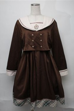 画像1: Amavel / School Check Setup風セーラーワンピース  ブラウン S-25-08-08-049-CA-OP-AS-ZS