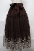 axes femme / 裾刺繍チュールティアードスカート  ブラウン S-25-08-08-055-AX-SK-AS-ZS