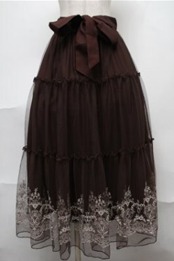 画像1: axes femme / 裾刺繍チュールティアードスカート  ブラウン S-25-08-08-055-AX-SK-AS-ZS