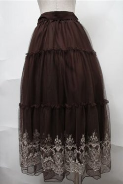 画像2: axes femme / 裾刺繍チュールティアードスカート  ブラウン S-25-08-08-055-AX-SK-AS-ZS