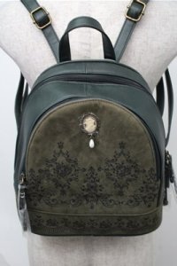 axes femme / カメオ付パネル柄リュック  グリーン S-25-08-08-023-AX-BG-AS-ZS