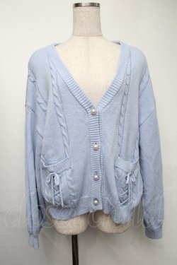 画像1: axes femme / ポケットリボンニットカーディガン  サックス S-25-08-09-039-AX-TO-HR-ZS