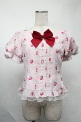mille fille closet / ストロベリー柄ブラウス風カットソー  ピンク S-25-08-09-040-LO-BL-HR-ZS