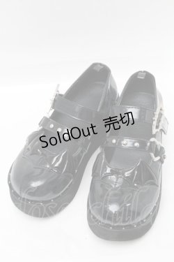 画像1: puppet bombs / コウモリバックル厚底パンプス 36 黒 S-25-08-09-015-GO-SH-AS-ZS