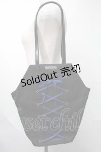 Moi-meme-Moitie / 編み上げ棺トートバッグ  黒ｘ青 S-25-08-09-018-MO-BG-HR-ZS