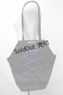 画像1: Moi-meme-Moitie / 編み上げ棺トートバッグ  黒ｘ青 S-25-08-09-018-MO-BG-HR-ZS