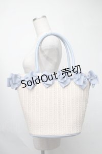 m petit by misako / NINA'Sコラボ リボンかごバッグ  サックスｘベージュ S-25-08-09-019-LO-BG-HR-ZS