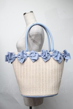 画像1: m petit by misako / NINA'Sコラボ リボンかごバッグ  サックスｘベージュ S-25-08-09-019-LO-BG-HR-ZS