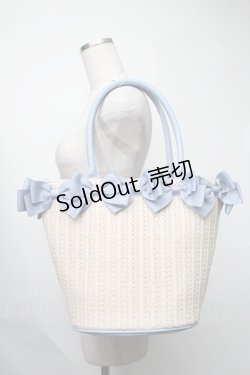 画像1: m petit by misako / NINA'Sコラボ リボンかごバッグ  サックスｘベージュ S-25-08-09-019-LO-BG-HR-ZS