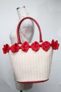 m petit by misako / NINA'Sコラボ リボンかごバッグ  赤ｘベージュ S-25-08-09-020-LO-BG-HR-ZS