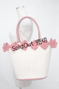 m petit by misako / NINA'Sコラボ リボンかごバッグ  赤ｘベージュ S-25-08-09-020-LO-BG-HR-ZS