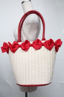 画像3: m petit by misako / NINA'Sコラボ リボンかごバッグ  赤ｘベージュ S-25-08-09-020-LO-BG-HR-ZS