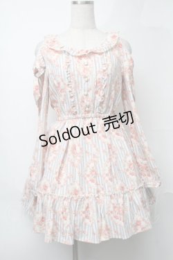 画像1: LIZ LISA / オープンショルダーストライプワンピース  サックス S-25-08-11-001-LO-OP-AS-ZI