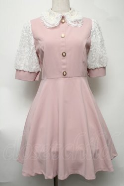 画像1: manon select / レース使いワンピース  ピンク S-25-08-11-040-LO-OP-SZ-ZS