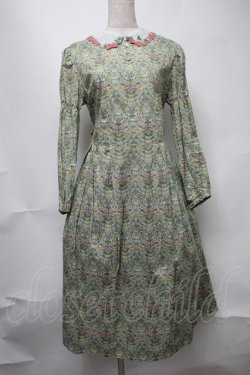 画像1: Jane Marple / Liberty William Morris いちご泥棒ワンピース  グリーン S-25-08-11-051-JM-OP-AS-ZS
