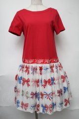 Jane Marple / The 30th Ribbonのトロンプルイユワンピース  赤 S-25-08-11-053-JM-OP-HR-ZS