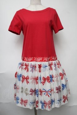 画像1: Jane Marple / The 30th Ribbonのトロンプルイユワンピース  赤 S-25-08-11-053-JM-OP-HR-ZS
