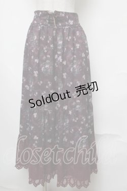 画像1: axes femme / ミュルーズ染織美術館コラボ/フェザー×フラワー柄スカート  ワイン S-25-08-13-053-AX-SK-AS-ZS