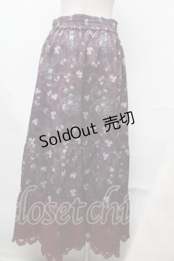 画像2: axes femme / ミュルーズ染織美術館コラボ/フェザー×フラワー柄スカート  ワイン S-25-08-13-053-AX-SK-AS-ZS