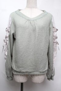axes femme / 袖レースアップデザインプルオーバー  ミント S-25-08-13-015-AX-TO-AS-ZS