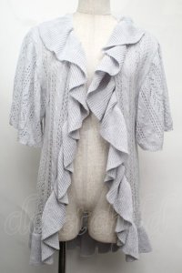 axes femme NOSTALGIE / 透かしラッフルカーディガン  サックス S-25-08-13-017-AX-OP-AS-ZS
