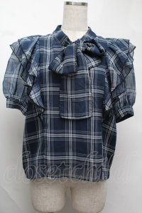 evelyn / チェックトップス  紺 S-25-08-13-018-LO-TO-AS-ZS