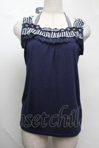 axes femme / ストライプ配色ホルタータンク  紺 S-25-08-13-020-AX-TO-AS-ZS