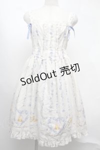 metamorphose / Happy Bellシャーリングジャンパースカート  白ｘサックス S-25-08-13-034-ME-OP-HR-ZS