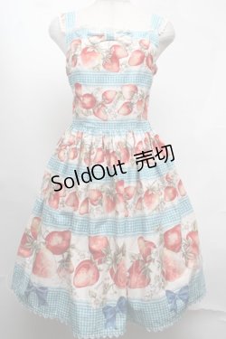 画像1: Innocent World / ストロベリーギンガムジャンパースカート  サックス S-25-08-13-043-IW-OP-AS-ZS