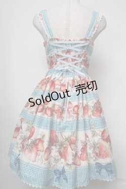 画像2: Innocent World / ストロベリーギンガムジャンパースカート  サックス S-25-08-13-043-IW-OP-AS-ZS
