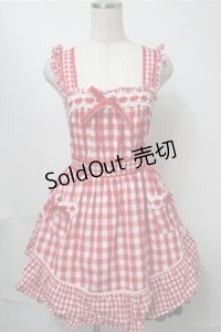 LIZ LISA / ギンガムエプロン風ワンピース  赤ｘ白 S-25-08-14-059-LO-OP-HR-ZS