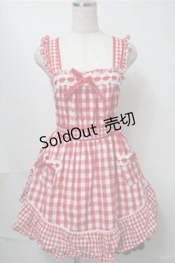 画像1: LIZ LISA / ギンガムエプロン風ワンピース  赤ｘ白 S-25-08-14-059-LO-OP-HR-ZS