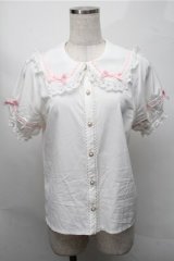axes femme kawaii / 梯子レース半袖ブラウス  白 S-25-08-14-013-AX-BL-HR-ZS